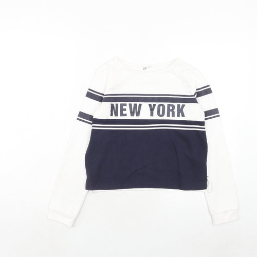 H&M Girls White Cotton Pullover Sweatshirt Size 11-12 Years Pullover - New York