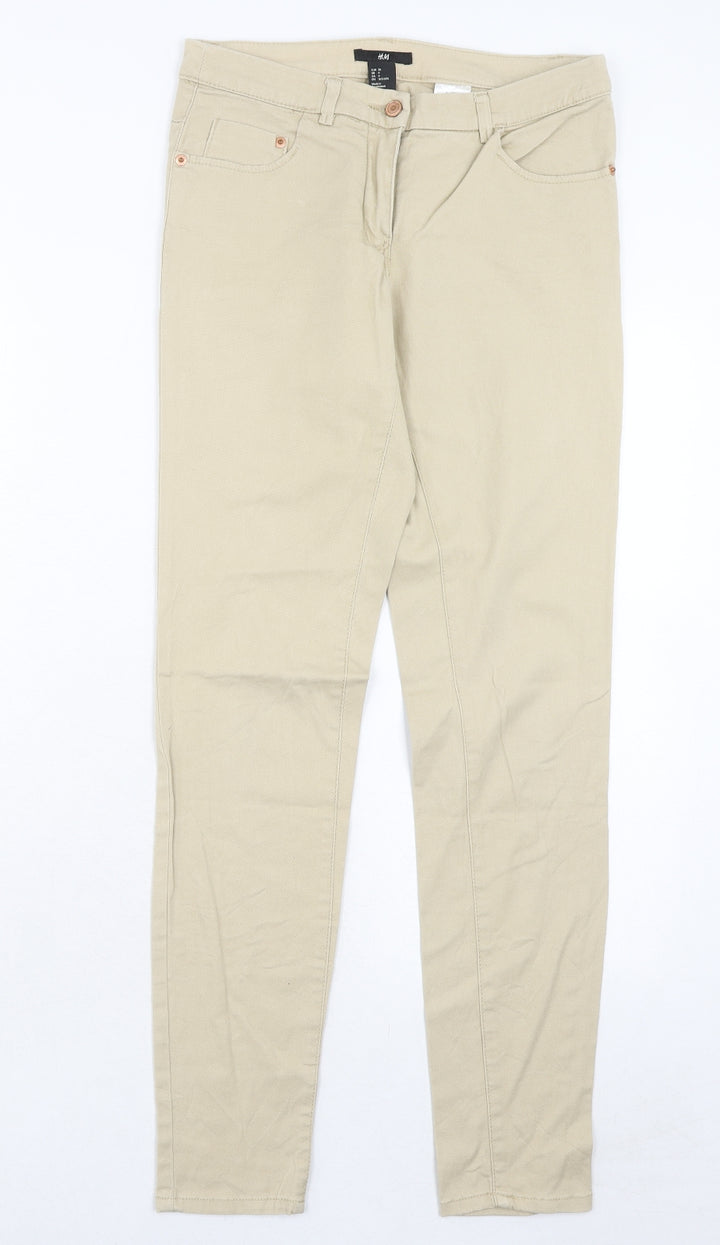 H&M Womens Beige Cotton Skinny Jeans Size 8 Regular Zip