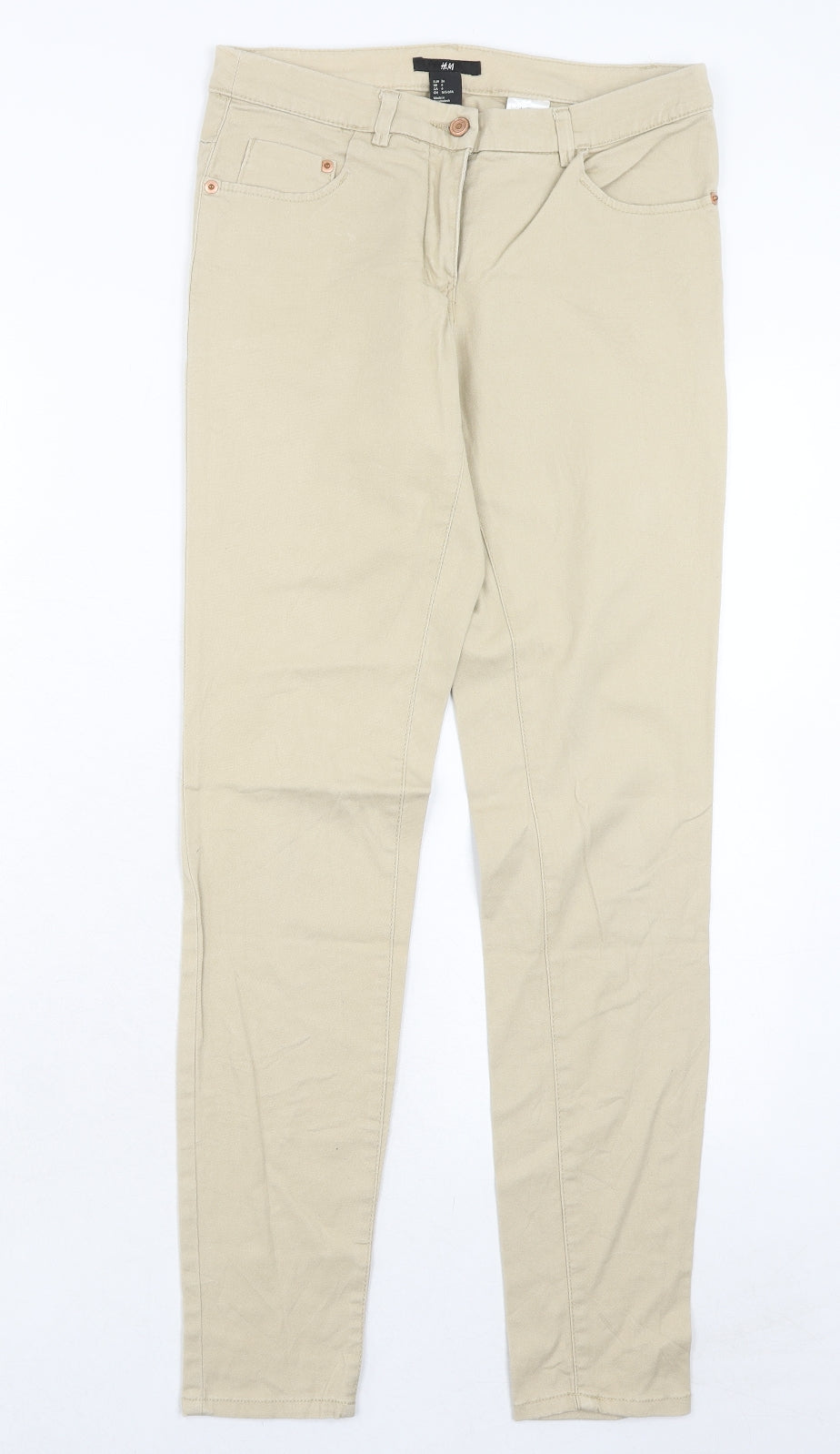 H&M Womens Beige Cotton Skinny Jeans Size 8 Regular Zip