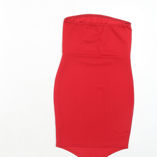 PRETTYLITTLETHING Womens Red Polyester Bodycon Size 6 Square Neck Pullover