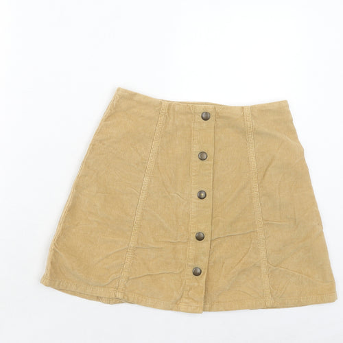 Topshop Womens Brown Cotton Mini Skirt Size 10 Button