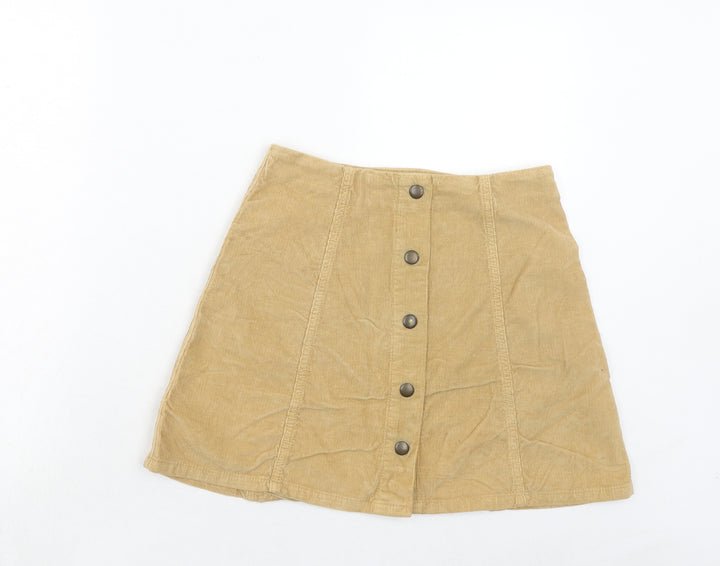 Topshop Womens Brown Cotton Mini Skirt Size 10 Button
