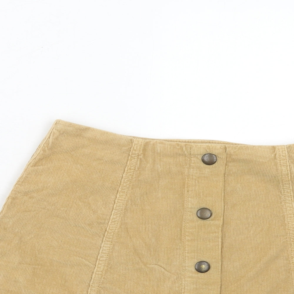 Topshop Womens Brown Cotton Mini Skirt Size 10 Button