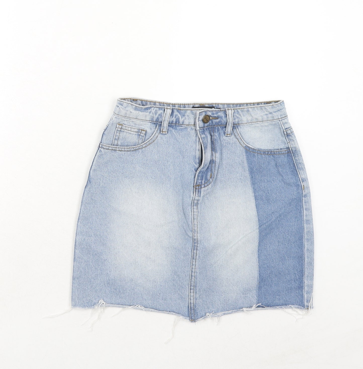 PRETTYLITTLETHING Womens Blue Cotton Mini Skirt Size 6 Zip