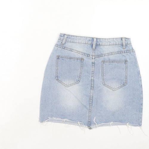 PRETTYLITTLETHING Womens Blue Cotton Mini Skirt Size 6 Zip