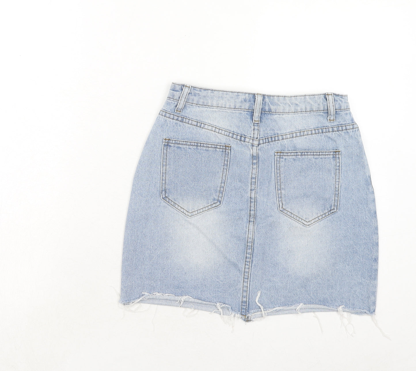 PRETTYLITTLETHING Womens Blue Cotton Mini Skirt Size 6 Zip