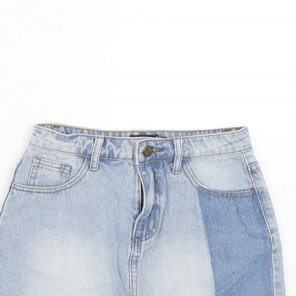 PRETTYLITTLETHING Womens Blue Cotton Mini Skirt Size 6 Zip