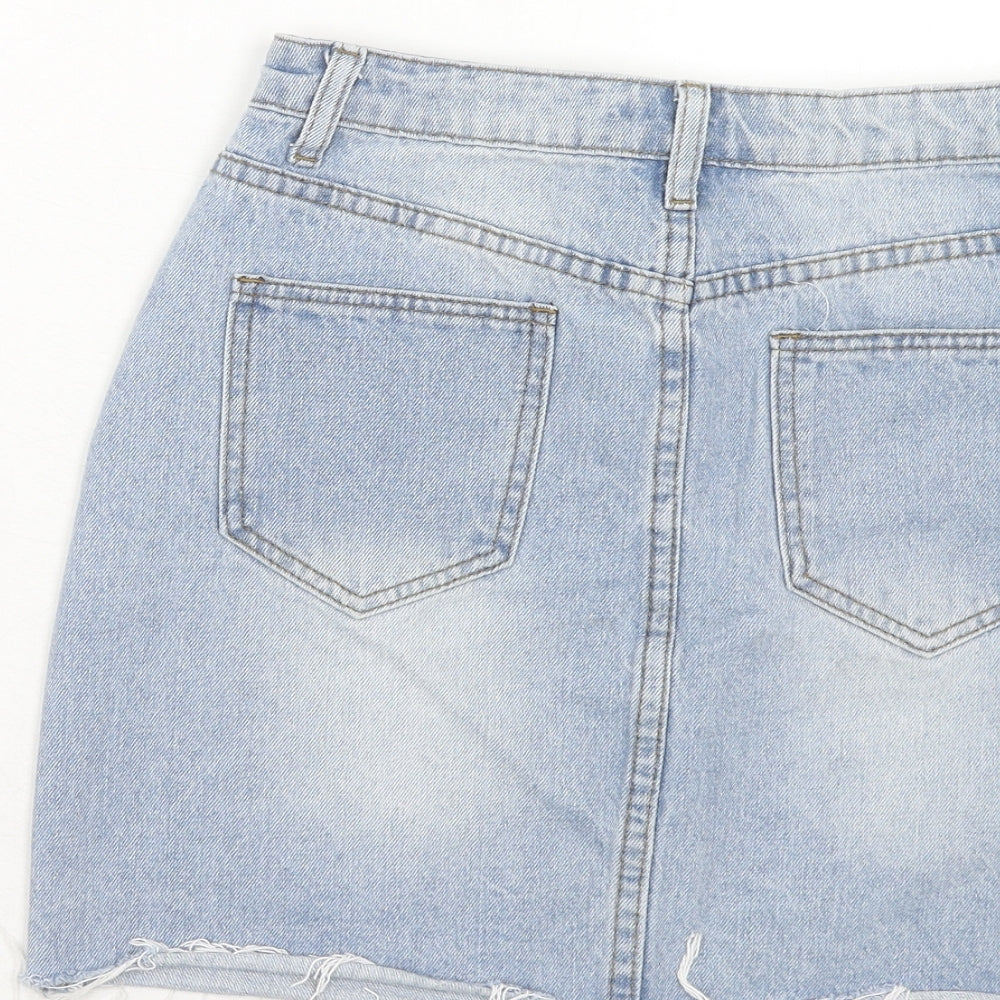 PRETTYLITTLETHING Womens Blue Cotton Mini Skirt Size 6 Zip