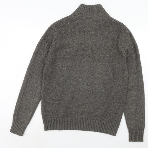 RJR.John Rocha Mens Grey High Neck Cotton Pullover Jumper Size M Long Sleeve