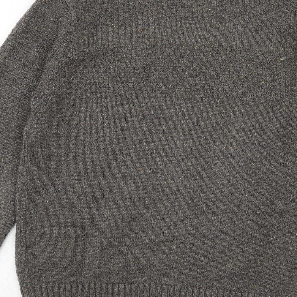 RJR.John Rocha Mens Grey High Neck Cotton Pullover Jumper Size M Long Sleeve