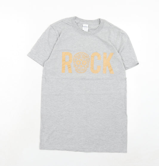Front view of Gildan women’s grey cotton basic t-shirt, size S, round neck - rock