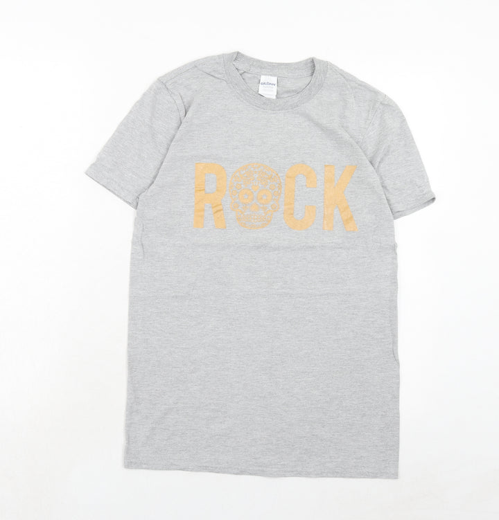 Gildan Womens Grey Cotton Basic T-Shirt Size S Round Neck - Rock