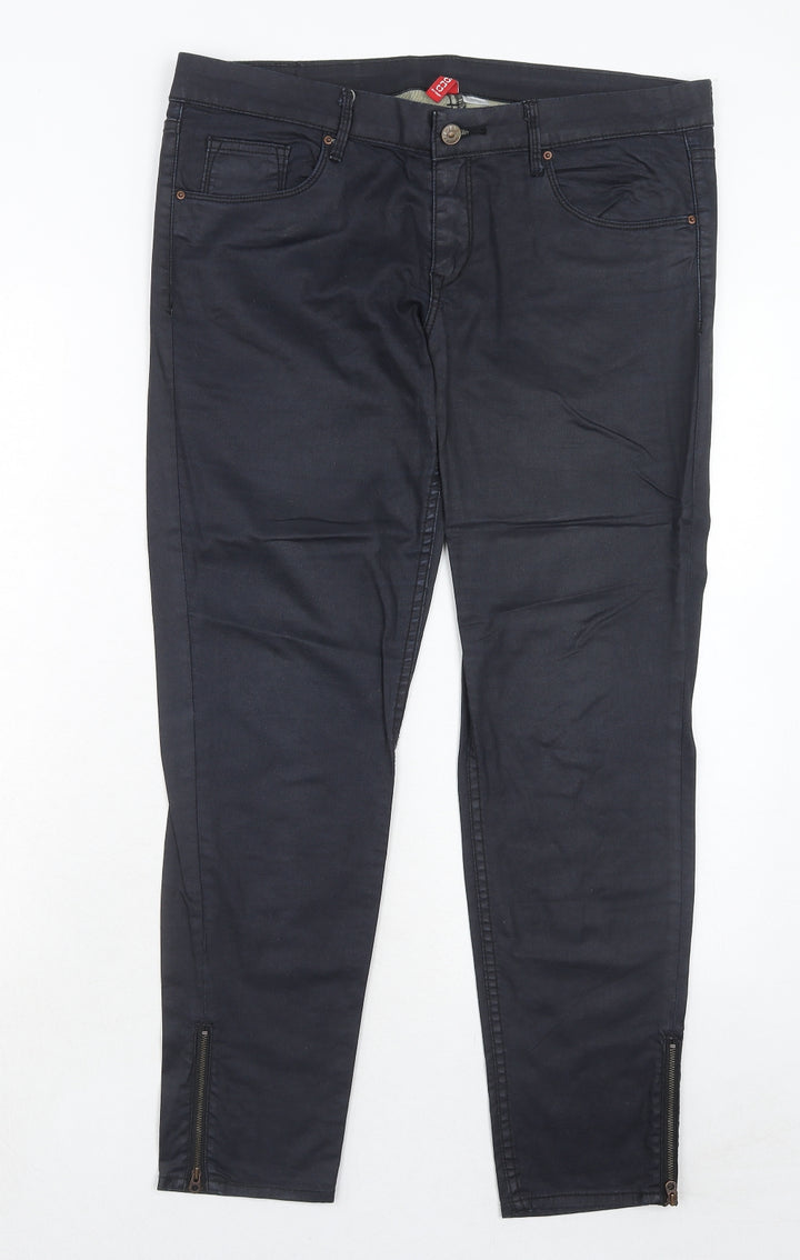 H&M Womens Black Cotton Trousers Size 12 Regular Zip - Coated