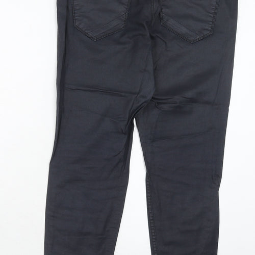 H&M Womens Black Cotton Trousers Size 12 Regular Zip - Coated
