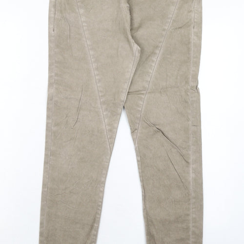 Janina Womens Beige Polyester Trousers Size 8 Regular Button