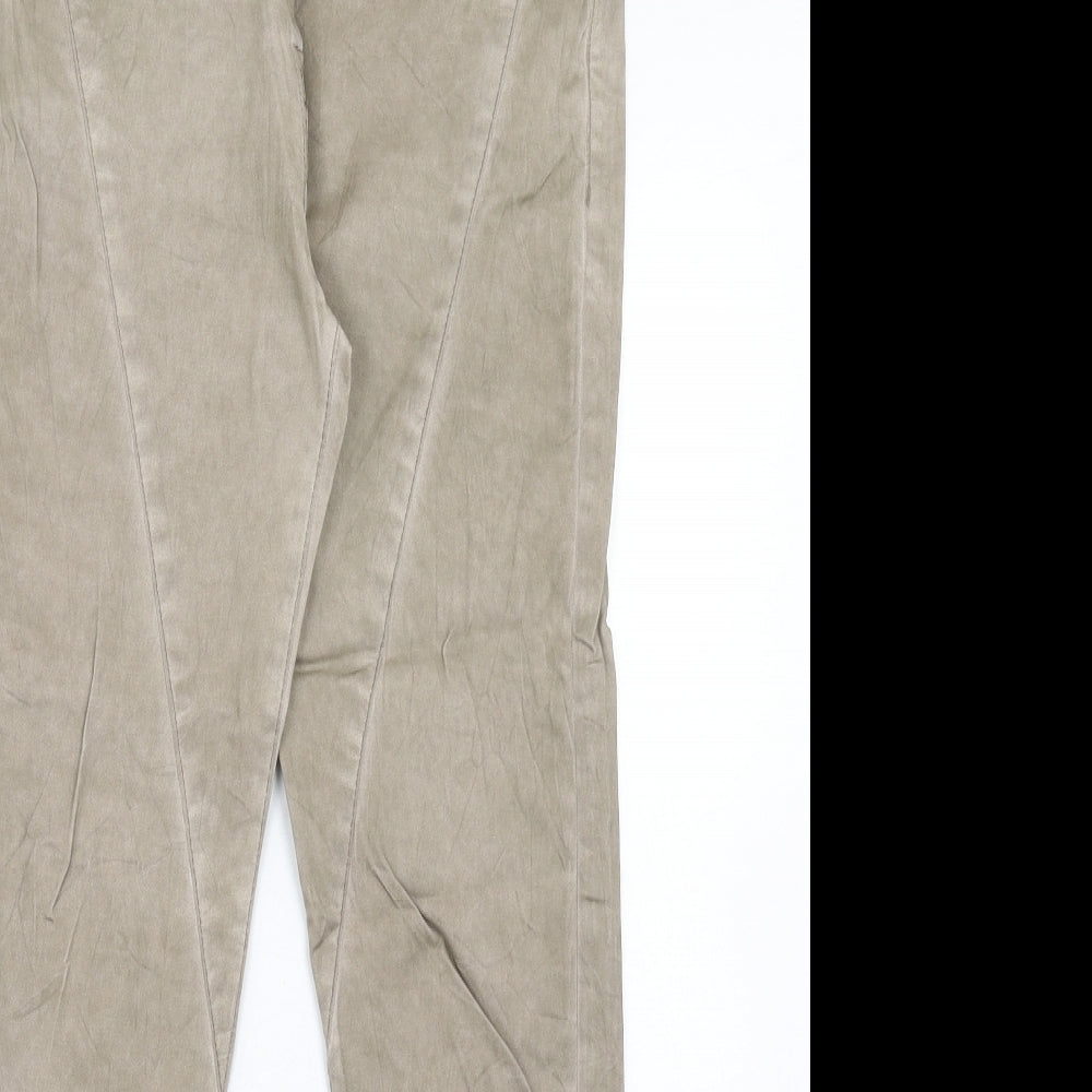 Janina Womens Beige Polyester Trousers Size 8 Regular Button