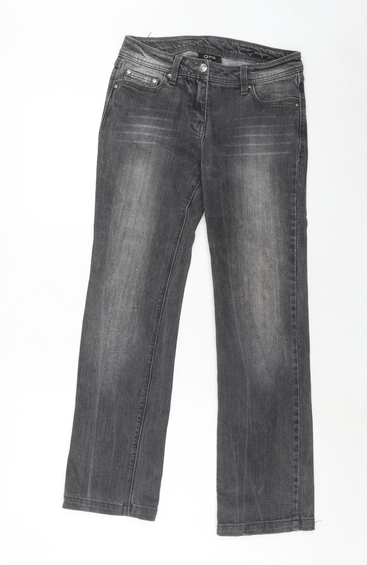 Gina Womens Grey Cotton Straight Jeans Size 8 Regular Zip