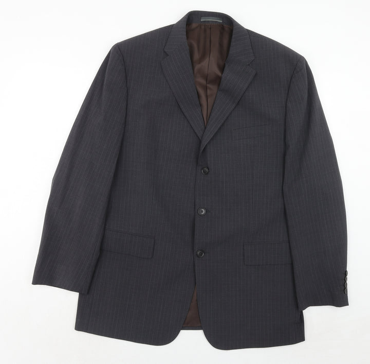 Greenwoods Mens Grey Striped Polyester Jacket Suit Jacket Size 44 Regular