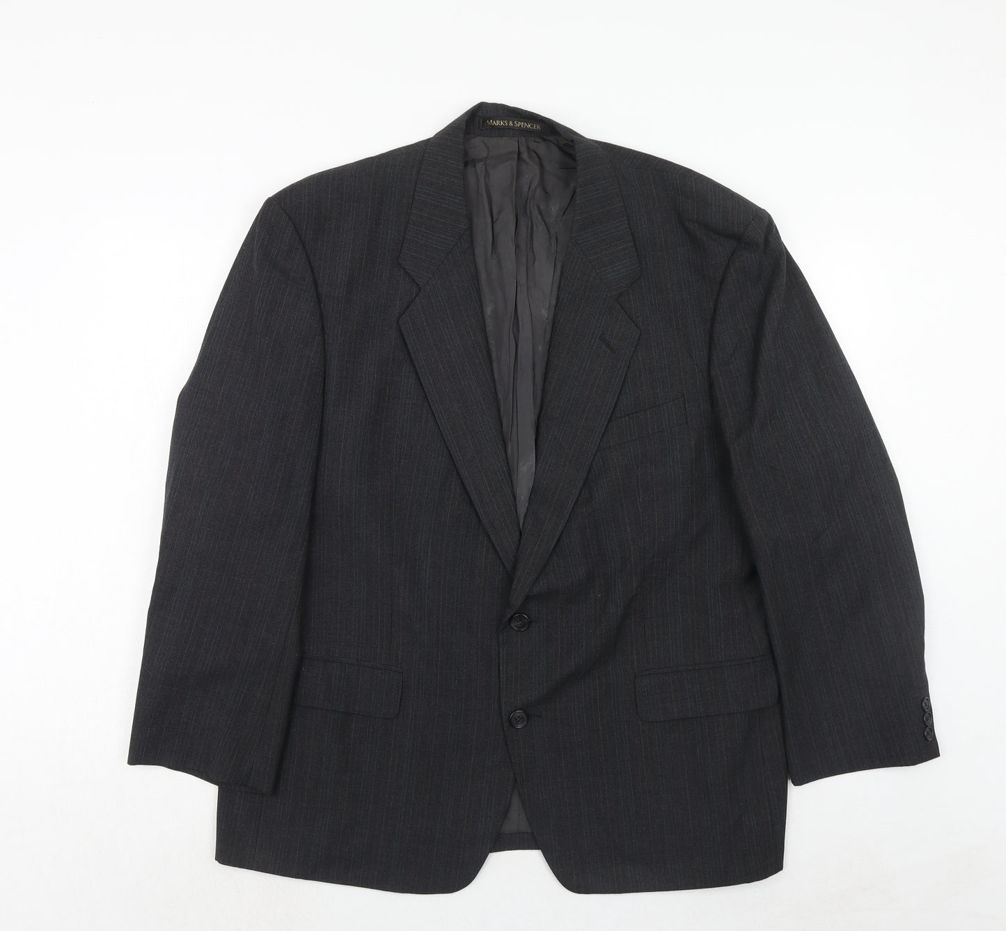 Marks and Spencer Mens Grey Striped Polyester Jacket Suit Jacket Size 44 Regular
