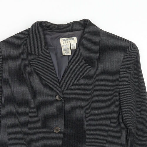 Studio Womens Black Striped Viscose Jacket Blazer Size 6