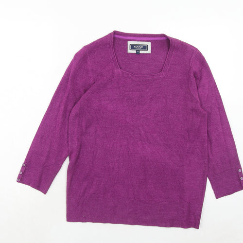 Maine Womens Purple Square Neck Acrylic Pullover Jumper Size 14