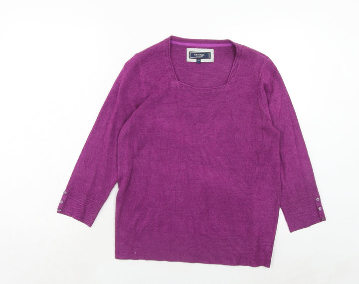 Maine Womens Purple Square Neck Acrylic Pullover Jumper Size 14