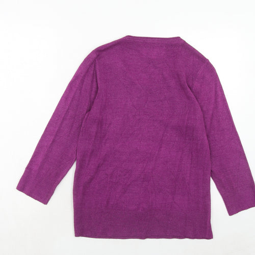 Maine Womens Purple Square Neck Acrylic Pullover Jumper Size 14