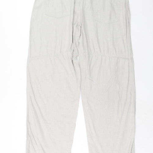 M&Co Womens Beige Linen Trousers Size 14 Regular Zip