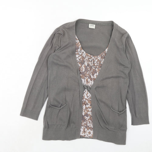 Esprit Womens Grey Scoop Neck Geometric Cotton Cardigan Jumper Size S