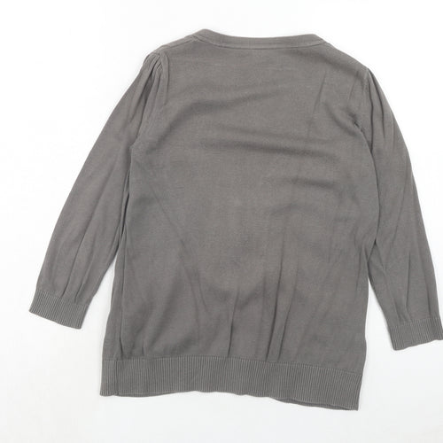 Esprit Womens Grey Scoop Neck Geometric Cotton Cardigan Jumper Size S