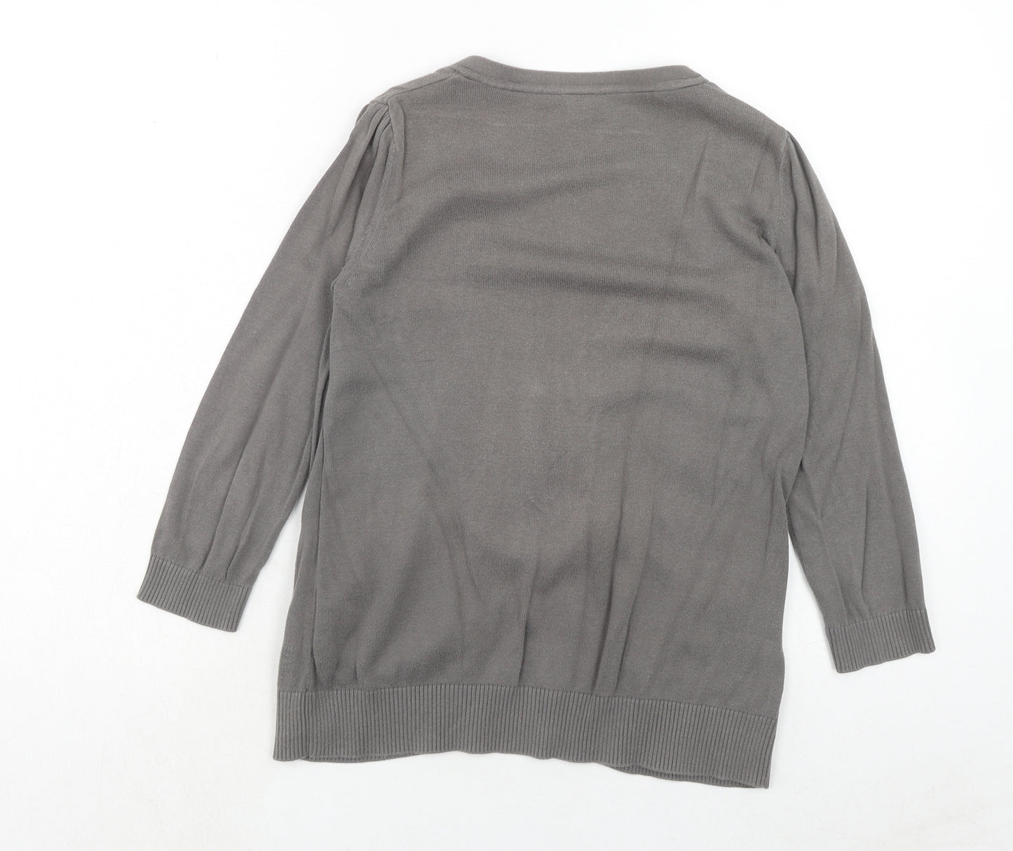 Esprit Womens Grey Scoop Neck Geometric Cotton Cardigan Jumper Size S