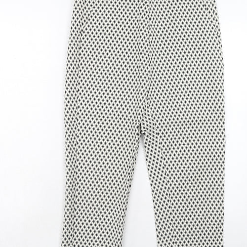 Marks and Spencer Womens Beige Geometric Cotton Trousers Size 12 Regular Zip