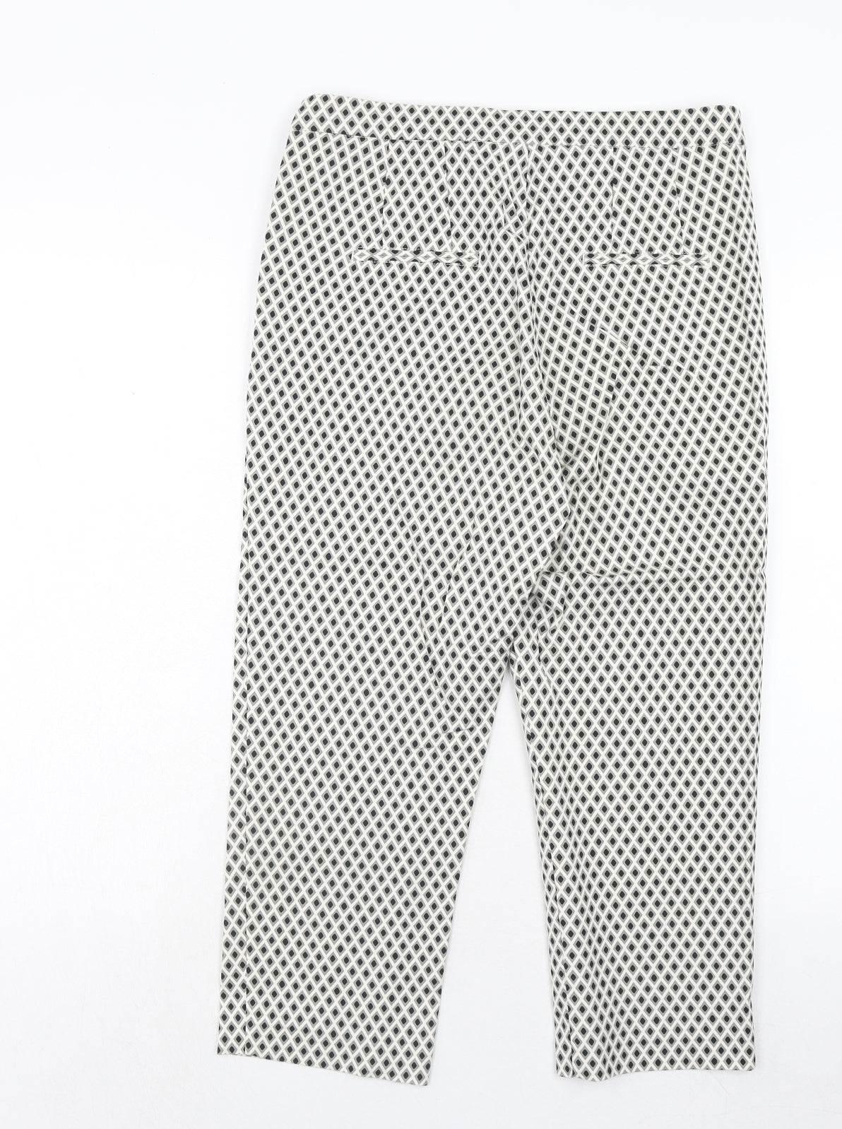 Marks and Spencer Womens Beige Geometric Cotton Trousers Size 12 Regular Zip