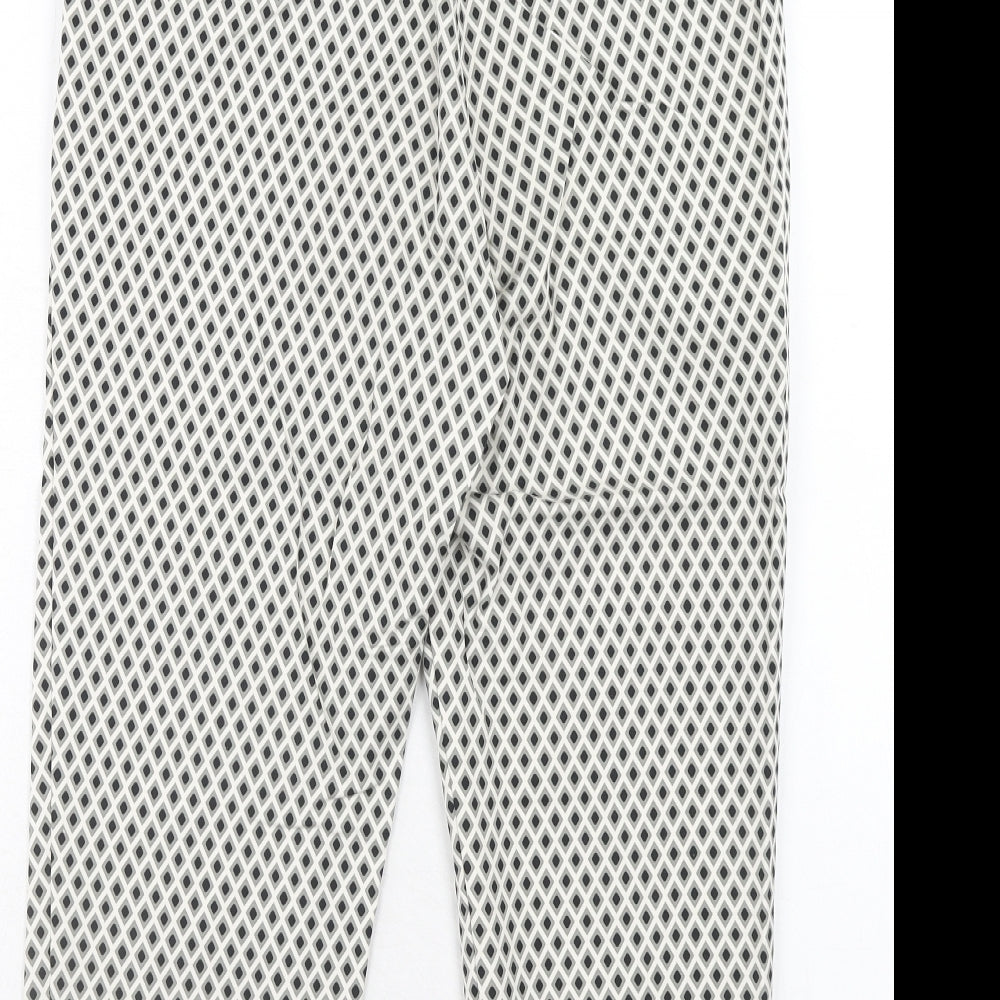 Marks and Spencer Womens Beige Geometric Cotton Trousers Size 12 Regular Zip