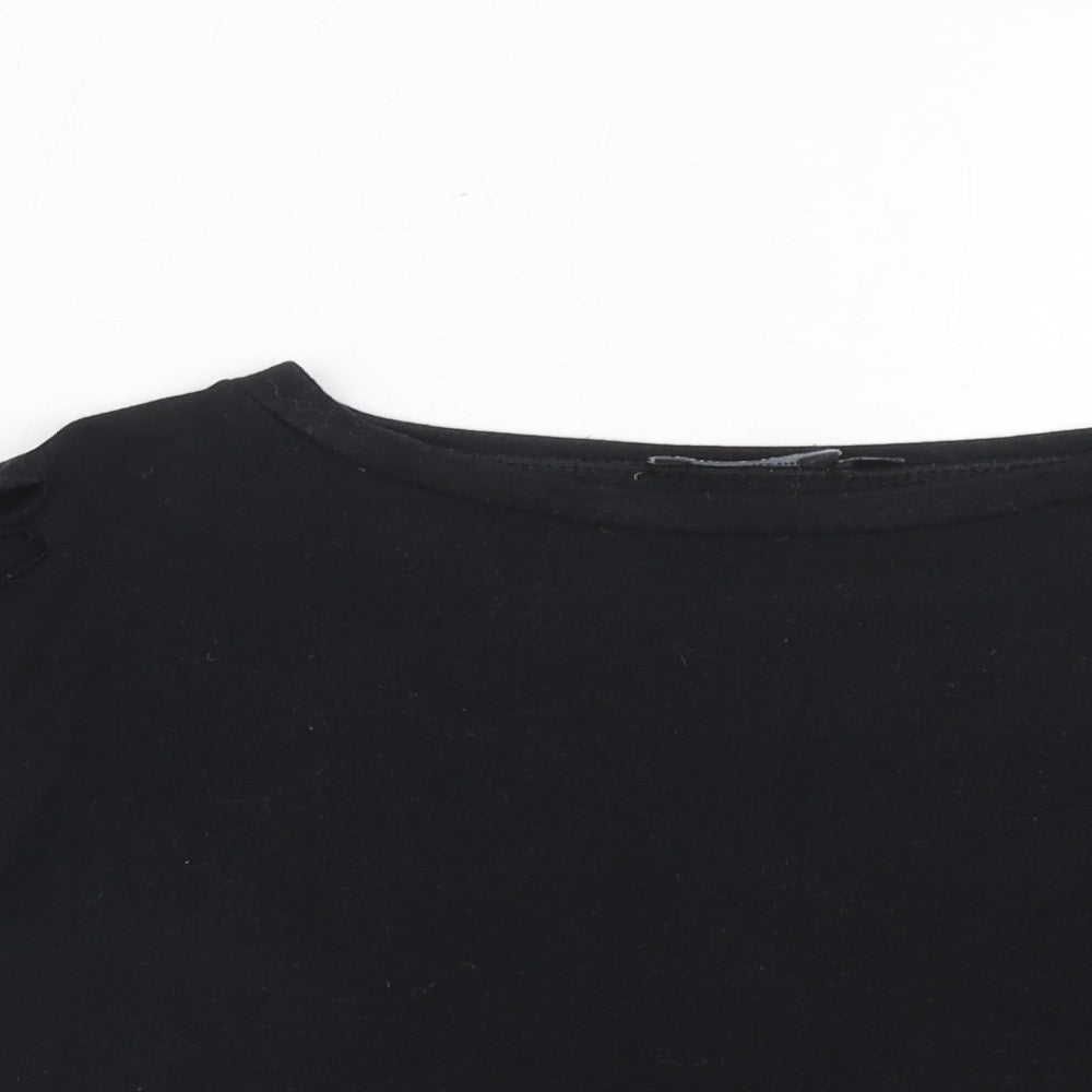 PRETTYLITTLETHING Womens Black Polyester Cropped T-Shirt Size 12 Round Neck