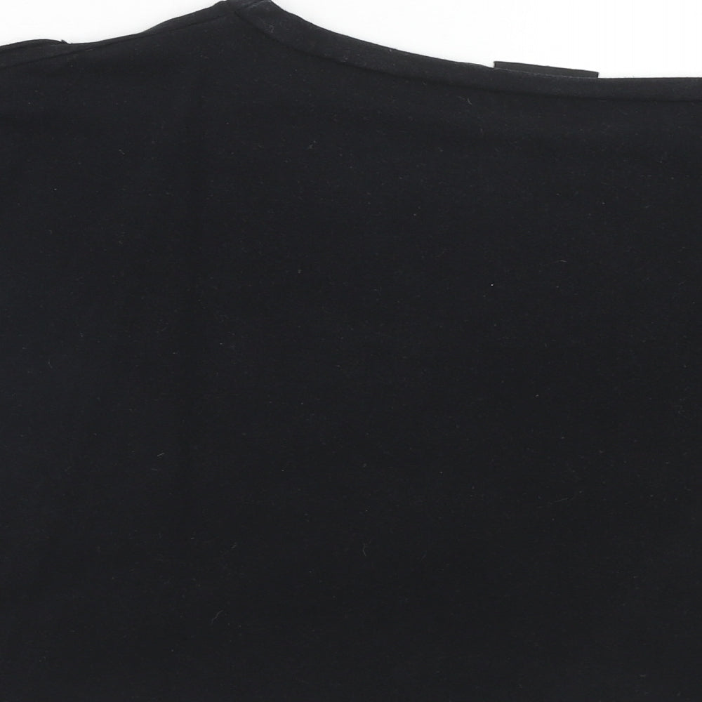 PRETTYLITTLETHING Womens Black Polyester Cropped T-Shirt Size 12 Round Neck