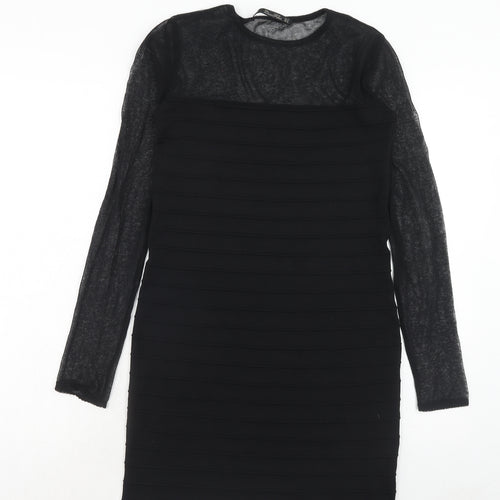 Zara Womens Black Polyester A-Line Size M Round Neck Pullover
