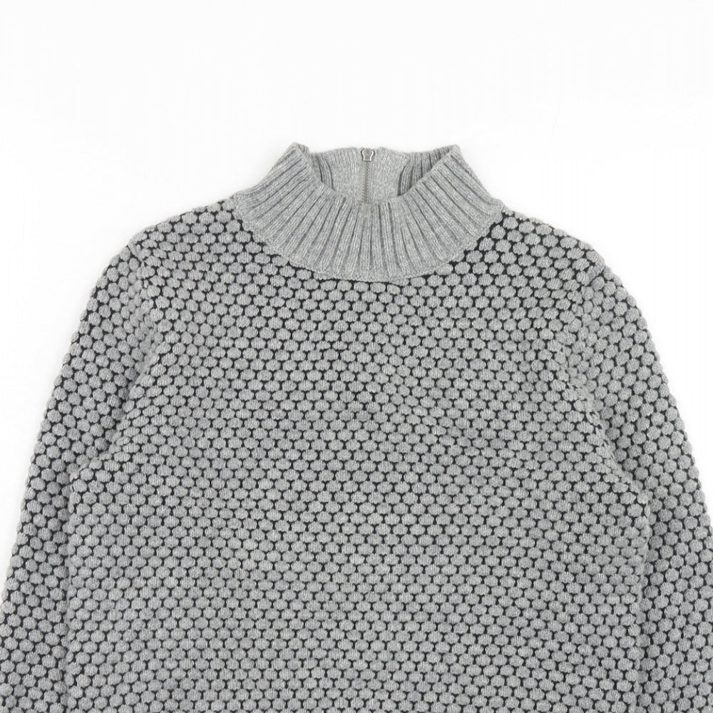 Gap Womens Grey Mock Neck Geometric Cotton Pullover Jumper Size XS