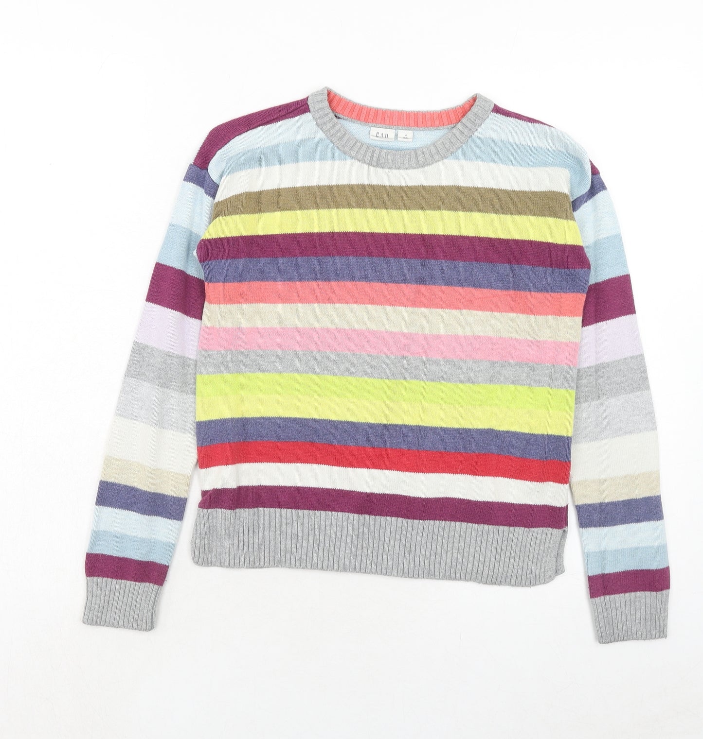 Gap Girls Multicoloured Round Neck Striped Cotton Pullover Jumper Size 12-13 Years Pullover