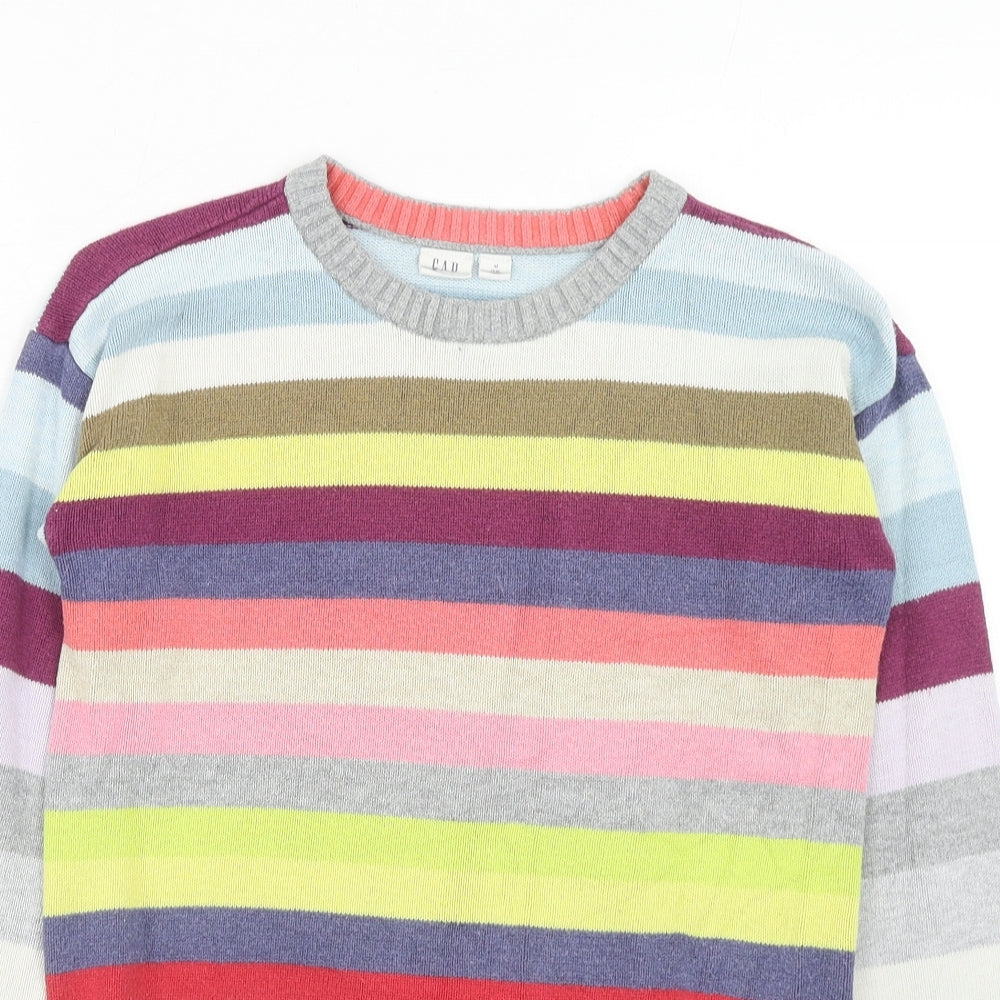 Gap Girls Multicoloured Round Neck Striped Cotton Pullover Jumper Size 12-13 Years Pullover