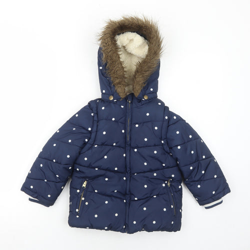 John Lewis Girls Blue Polka Dot Puffer Jacket Jacket Size 5 Years Zip