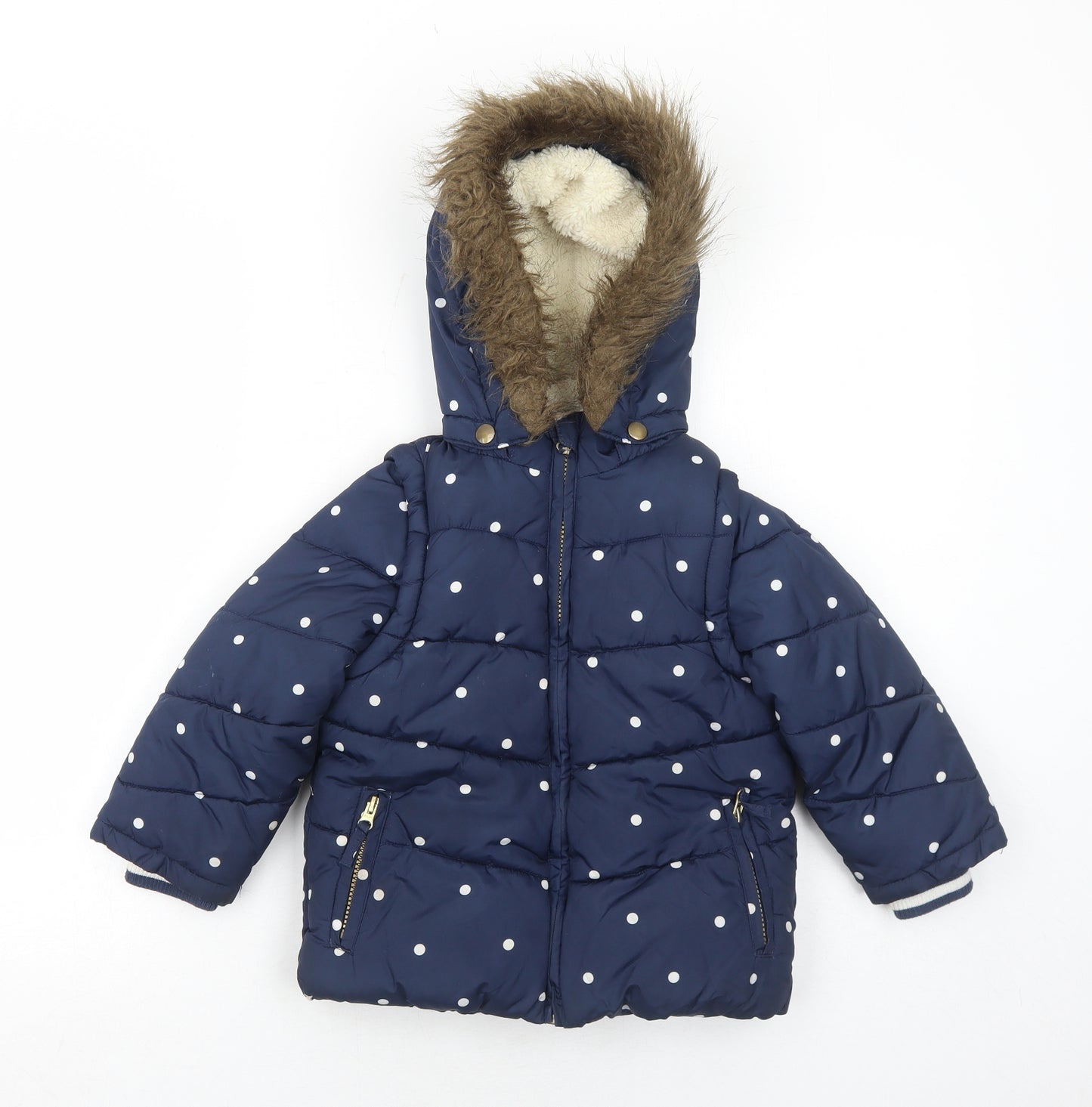 John Lewis Girls Blue Polka Dot Puffer Jacket Jacket Size 5 Years Zip