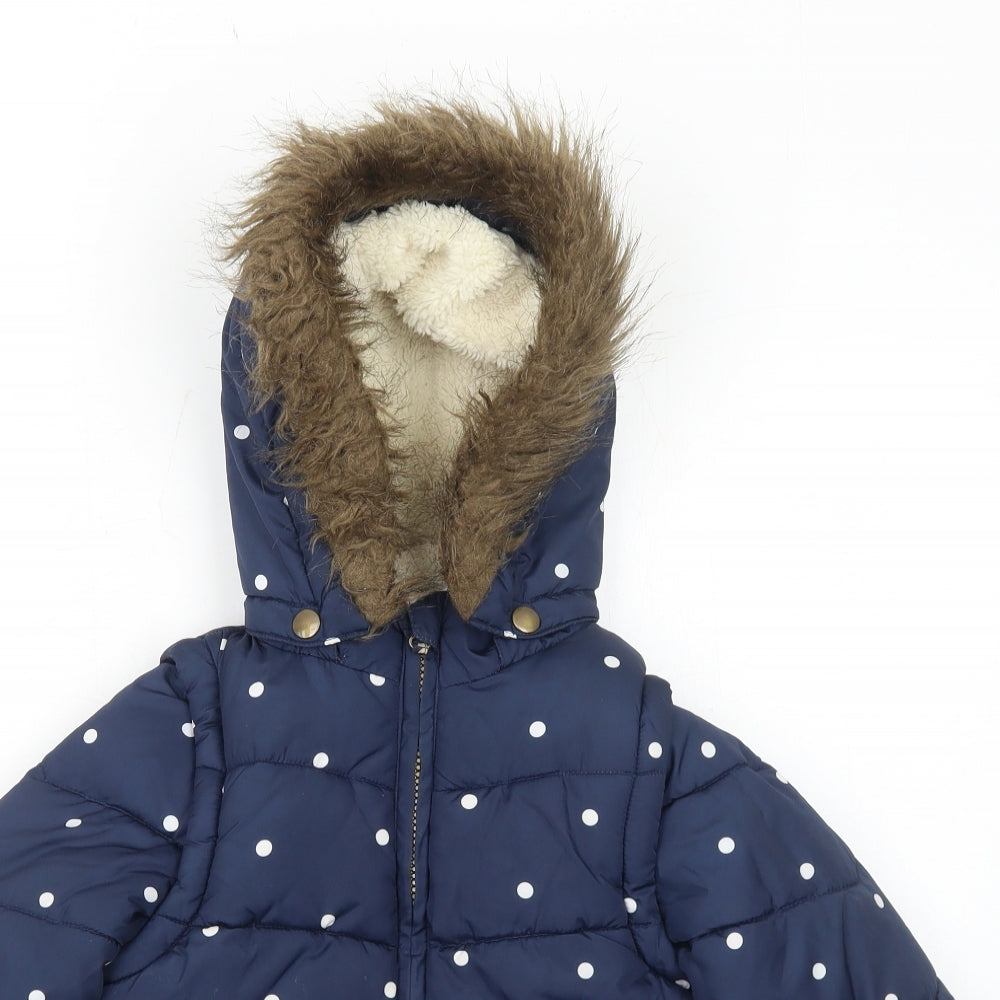 John Lewis Girls Blue Polka Dot Puffer Jacket Jacket Size 5 Years Zip