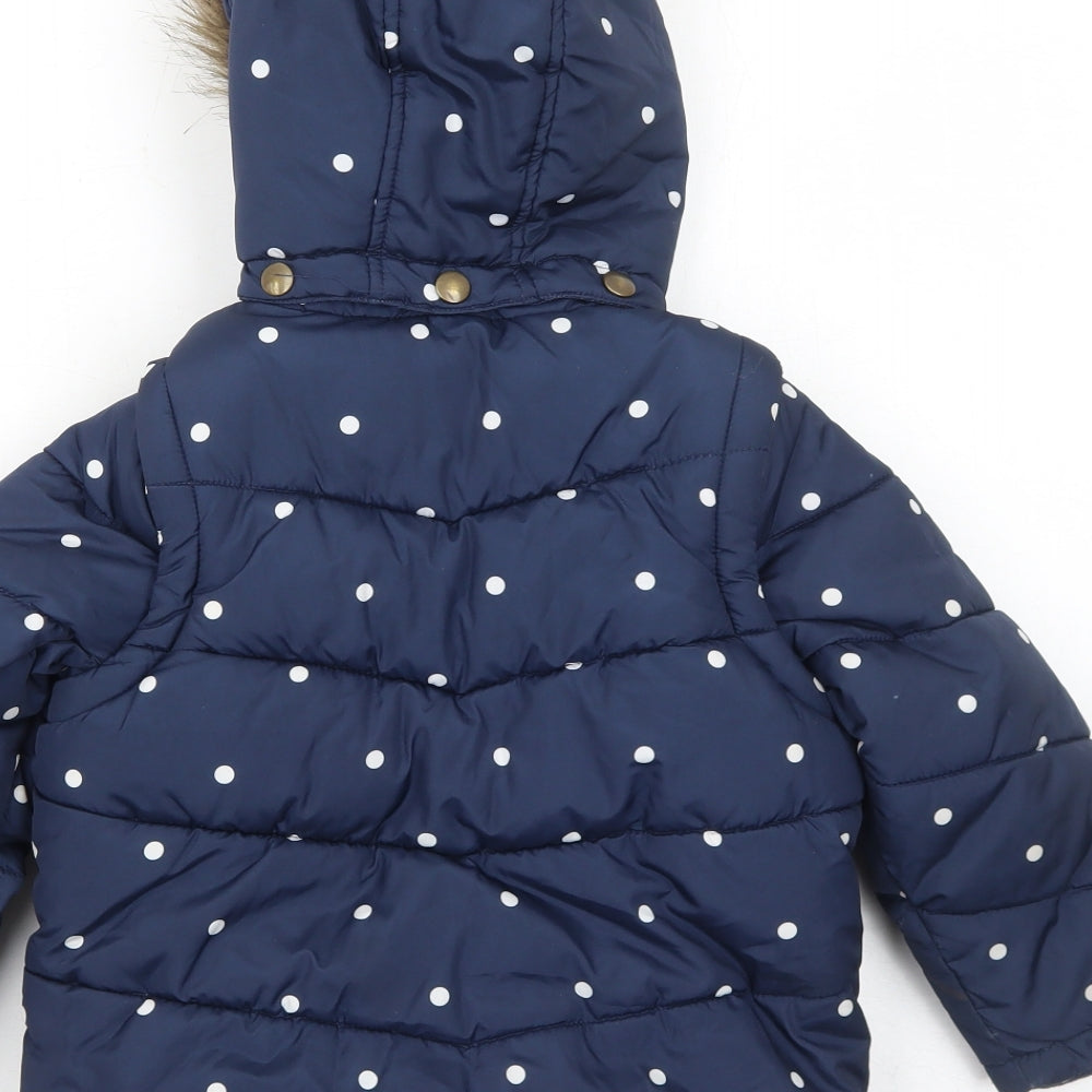 John Lewis Girls Blue Polka Dot Puffer Jacket Jacket Size 5 Years Zip