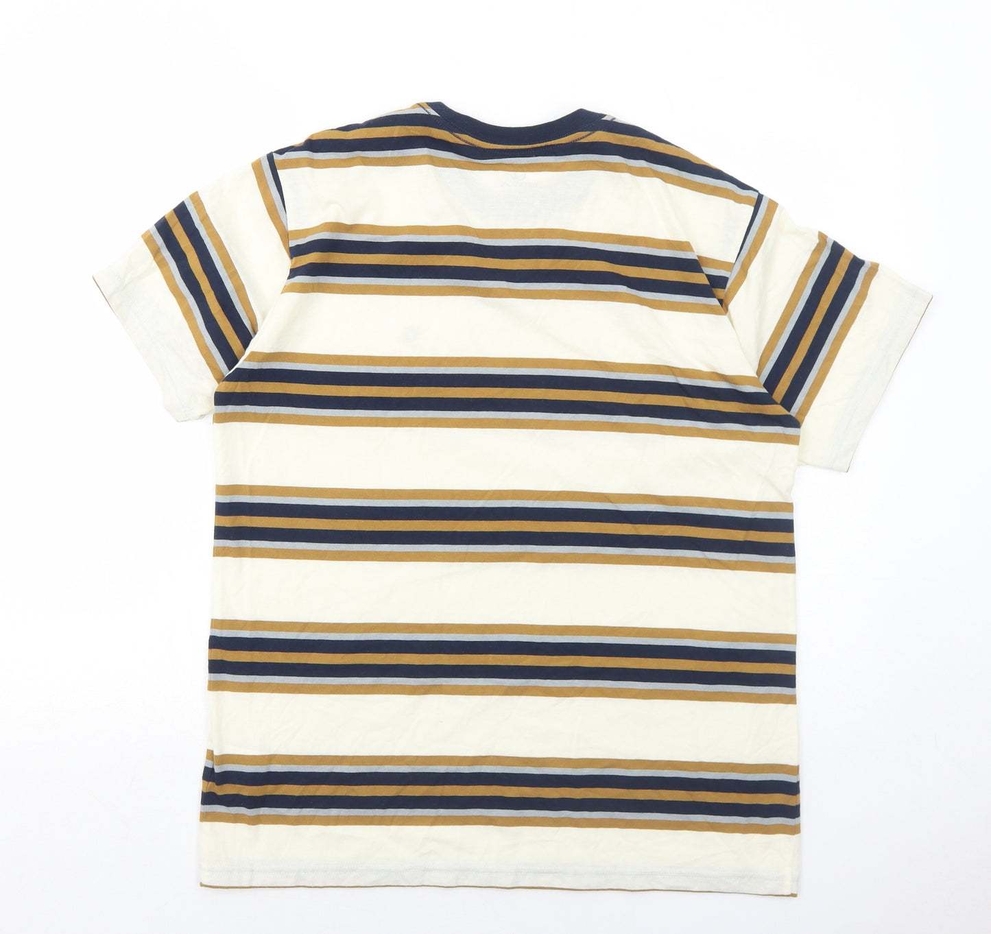 Brixton Mens Ivory Striped Cotton T-Shirt Size M Crew Neck