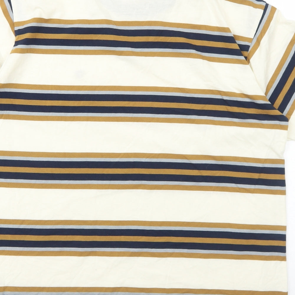 Brixton Mens Ivory Striped Cotton T-Shirt Size M Crew Neck