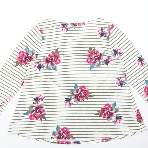 Joules Womens White Floral Cotton Basic T-Shirt Size 12 Round Neck