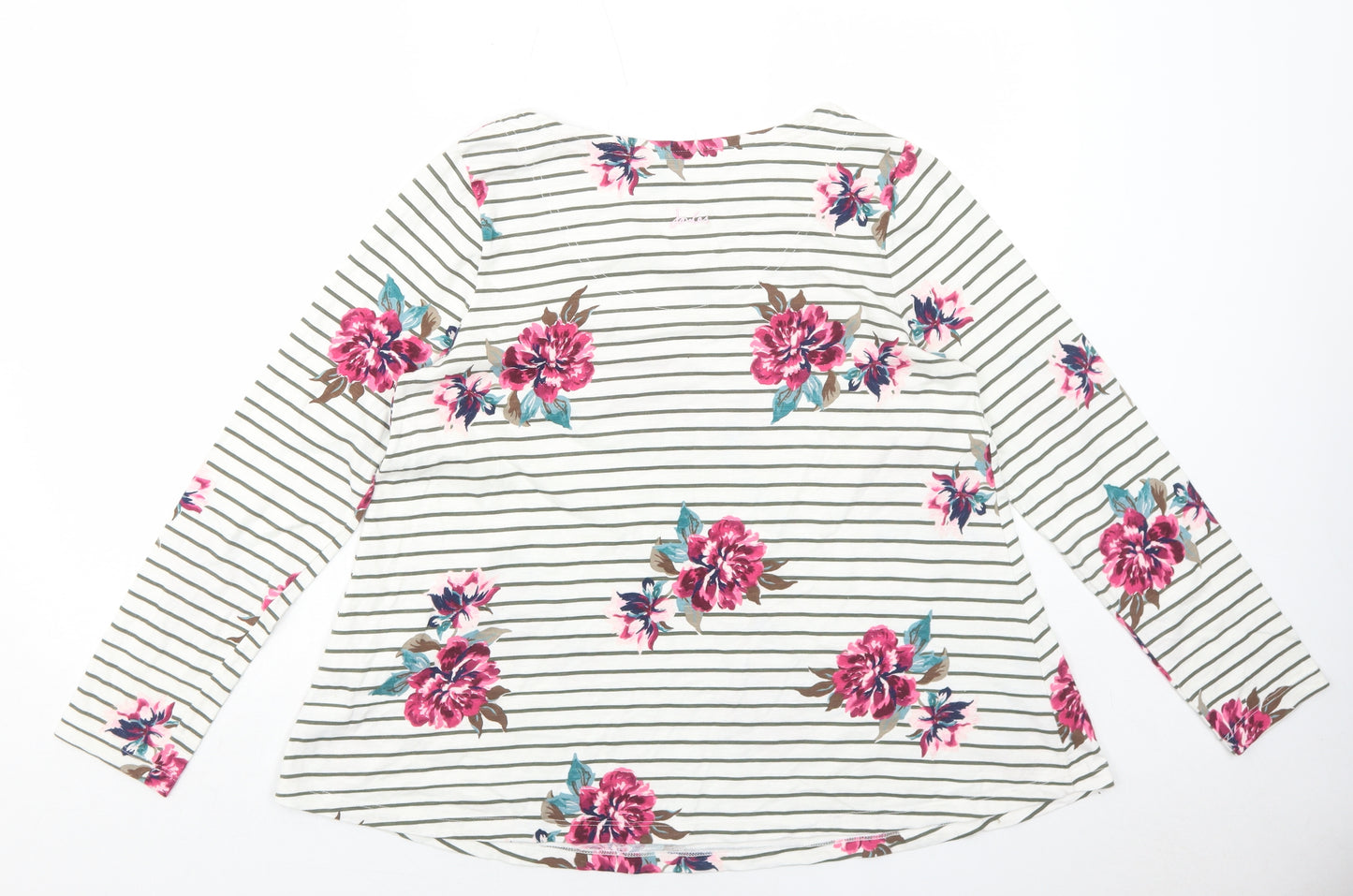 Joules Womens White Floral Cotton Basic T-Shirt Size 12 Round Neck