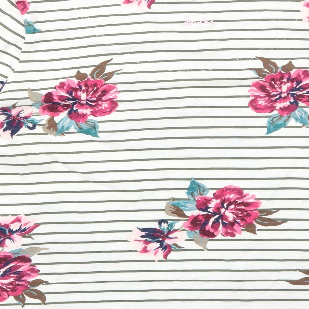 Joules Womens White Floral Cotton Basic T-Shirt Size 12 Round Neck
