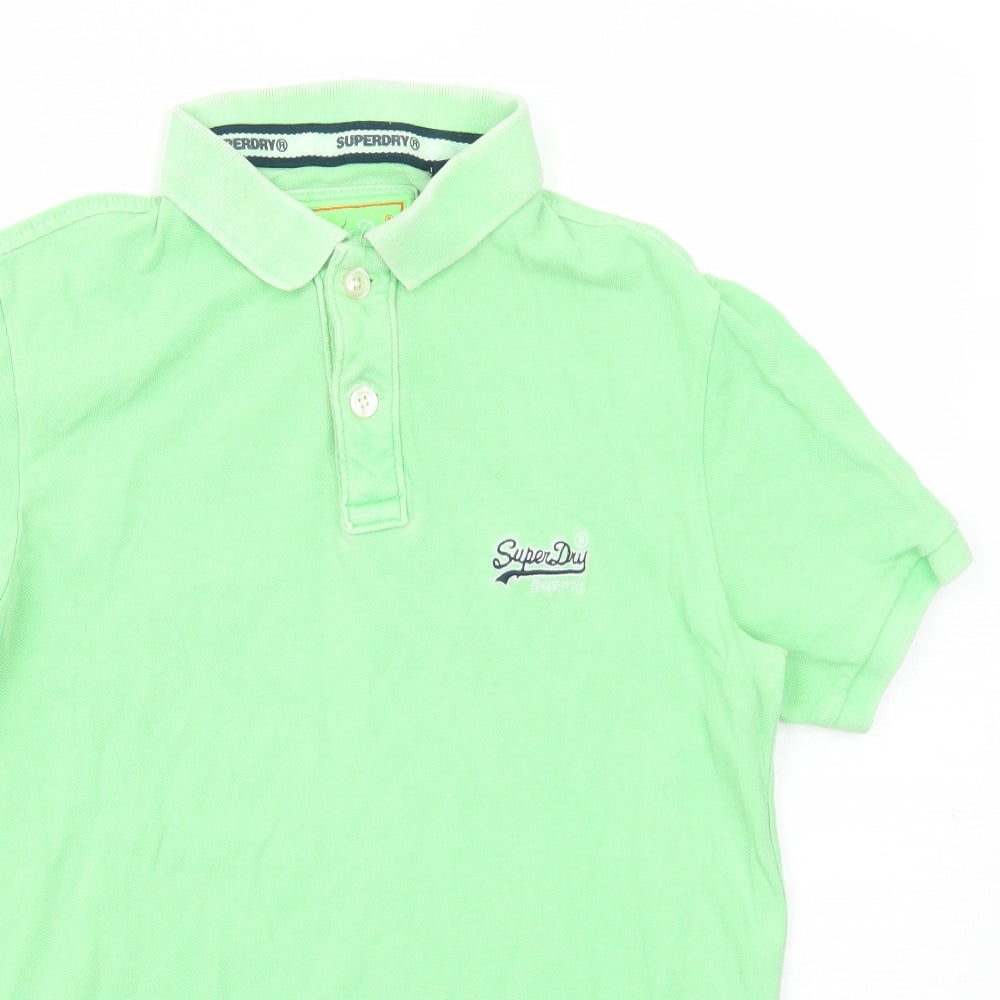 Superdry Mens Green Cotton Polo Size S Collared Button